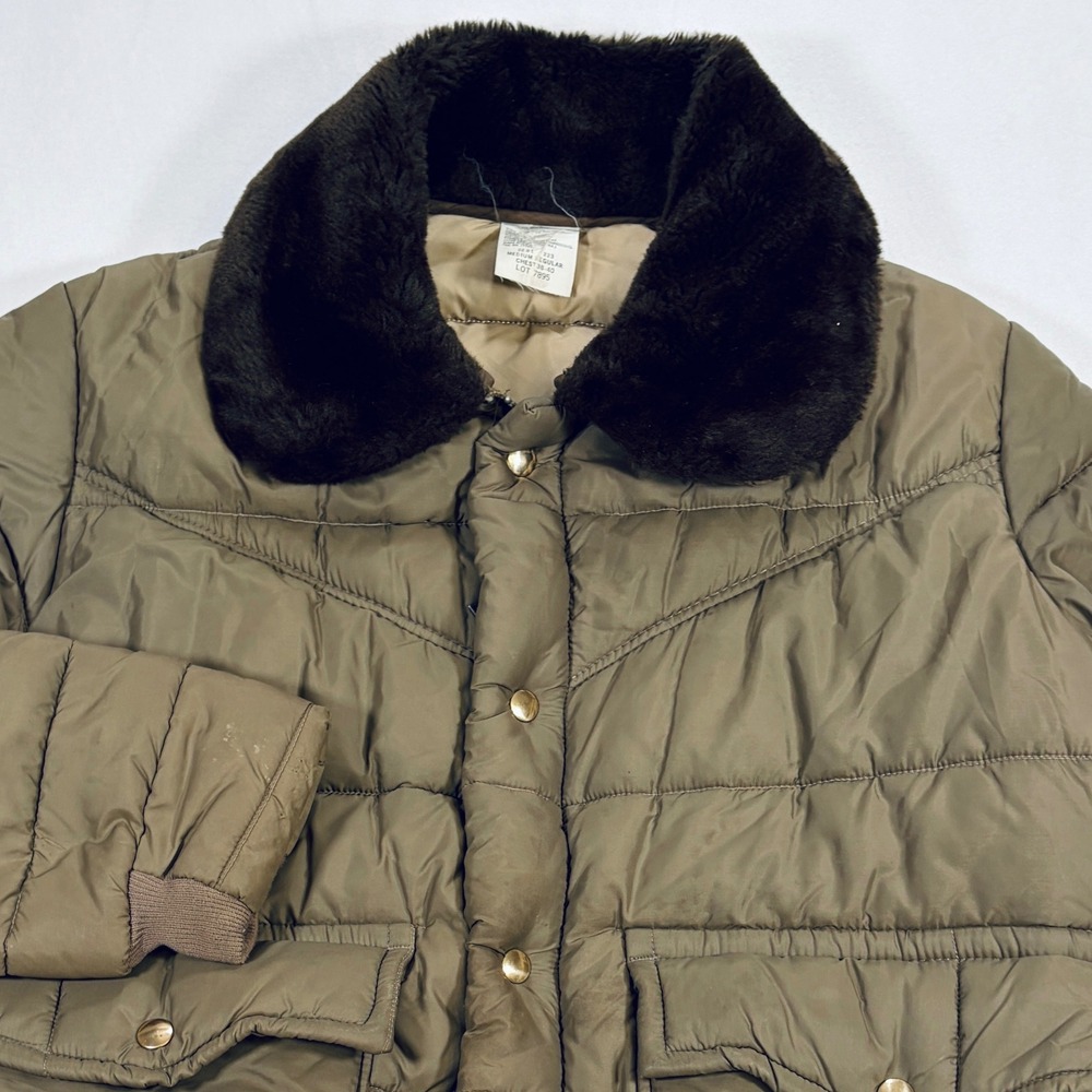 Walls Blizzard-Pruf Vintage 70s Puffer Jacket Faux Fur Collar Brown Medium Reg - Picture 2 of 9
